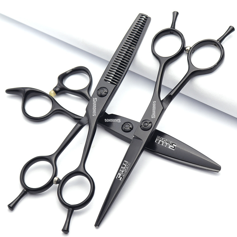 A hairdresser with a six-inch hairdresser set and a thin tooth cutter.