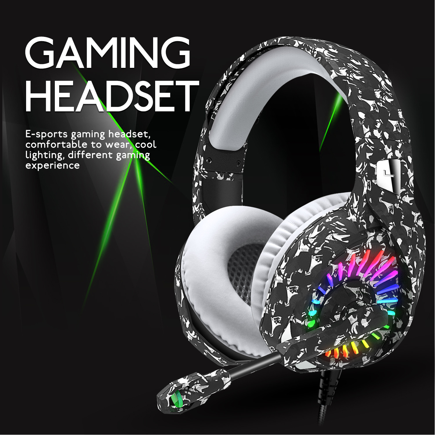 Wireless computer headphones with luminous and wired games.