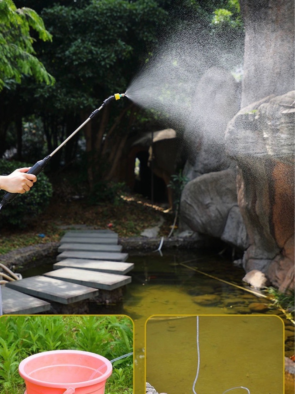 Máy phun hơi nước li-ti-li-an chứa 16 lít nước trái cây hồi phục bằng nhựa chậu hoa trong 2 giờ.