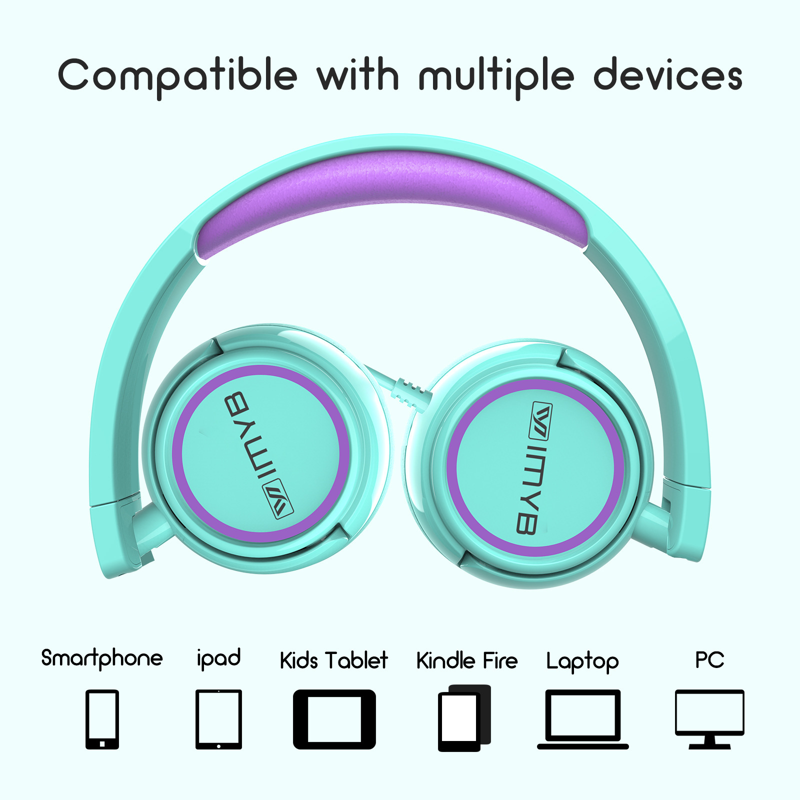 The children's earphones are folded on the laptop tablets of the cell phone V1