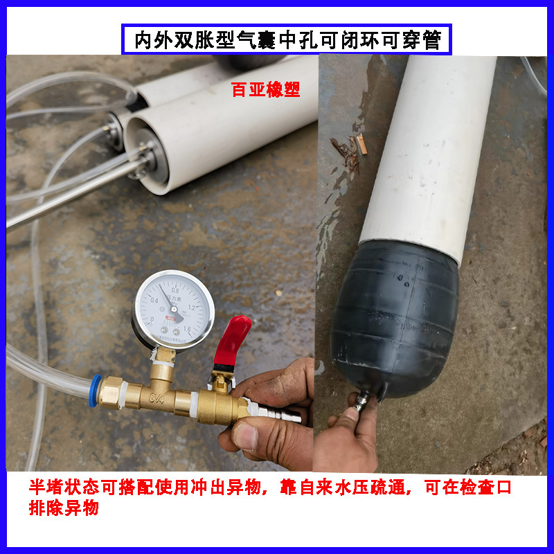 A two-way-inflated airbag ductor with a thick-pumping effect to expand high-pressure rubber cylinder airbag belt