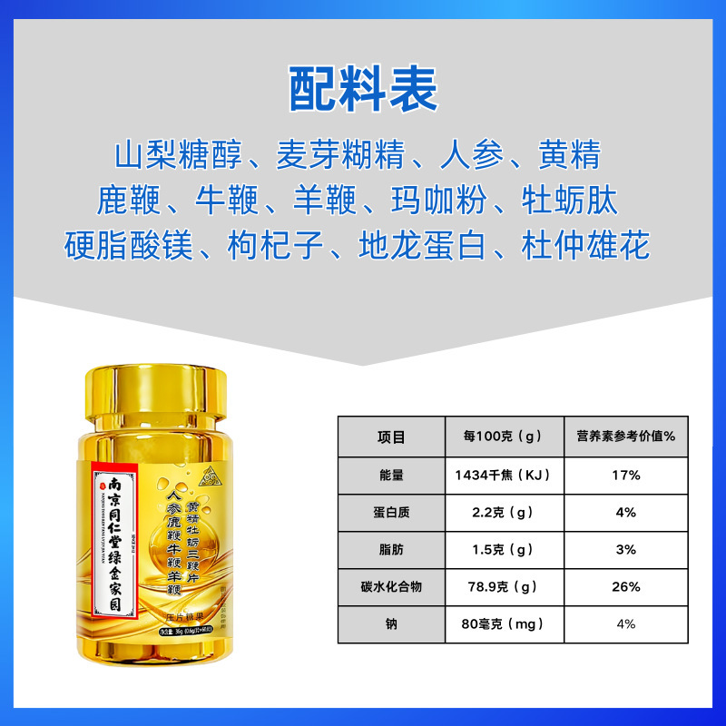 南京同仁堂綠金家園杜仲雄花鹿鞭牛鞭羊鞭人蔘牡蠣肽片男性滋補品