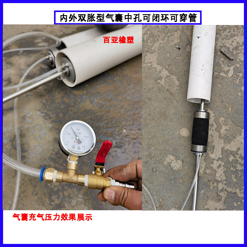 A two-way-inflated airbag ductor with a thick-pumping effect to expand high-pressure rubber cylinder airbag belt