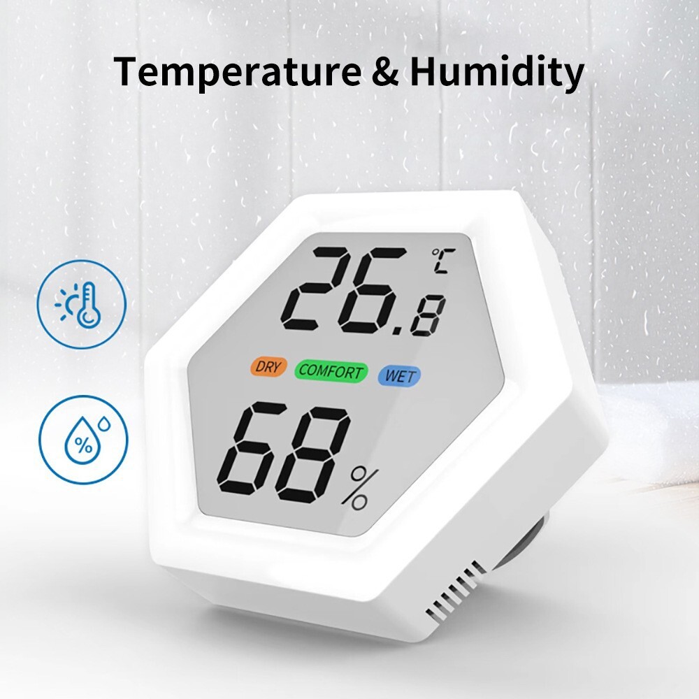 Minimal hexagon temperature moisture measurement, thermomometer, English version