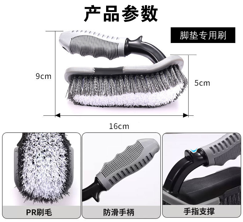 세차 장비, 휠 브러시, 회색 타이어 브러시의 조합, 자동차 아름다움 유지 보수, 깨끗한 강철 링 브러시.