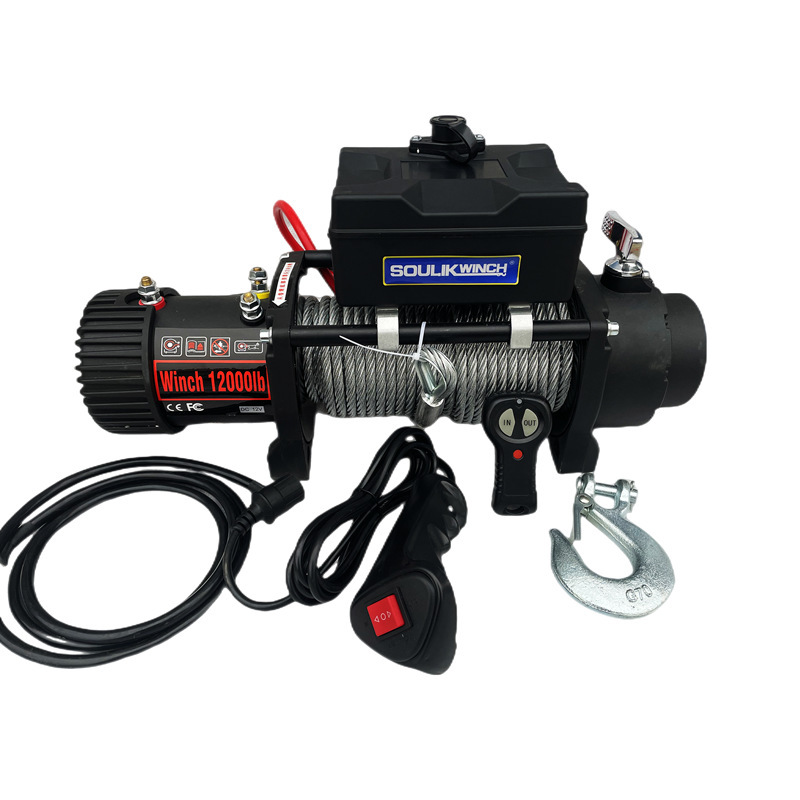 Car-mounted electric winch 12V12,000 pounds of fast water-protected Land Cruiser self-help 24V small crane