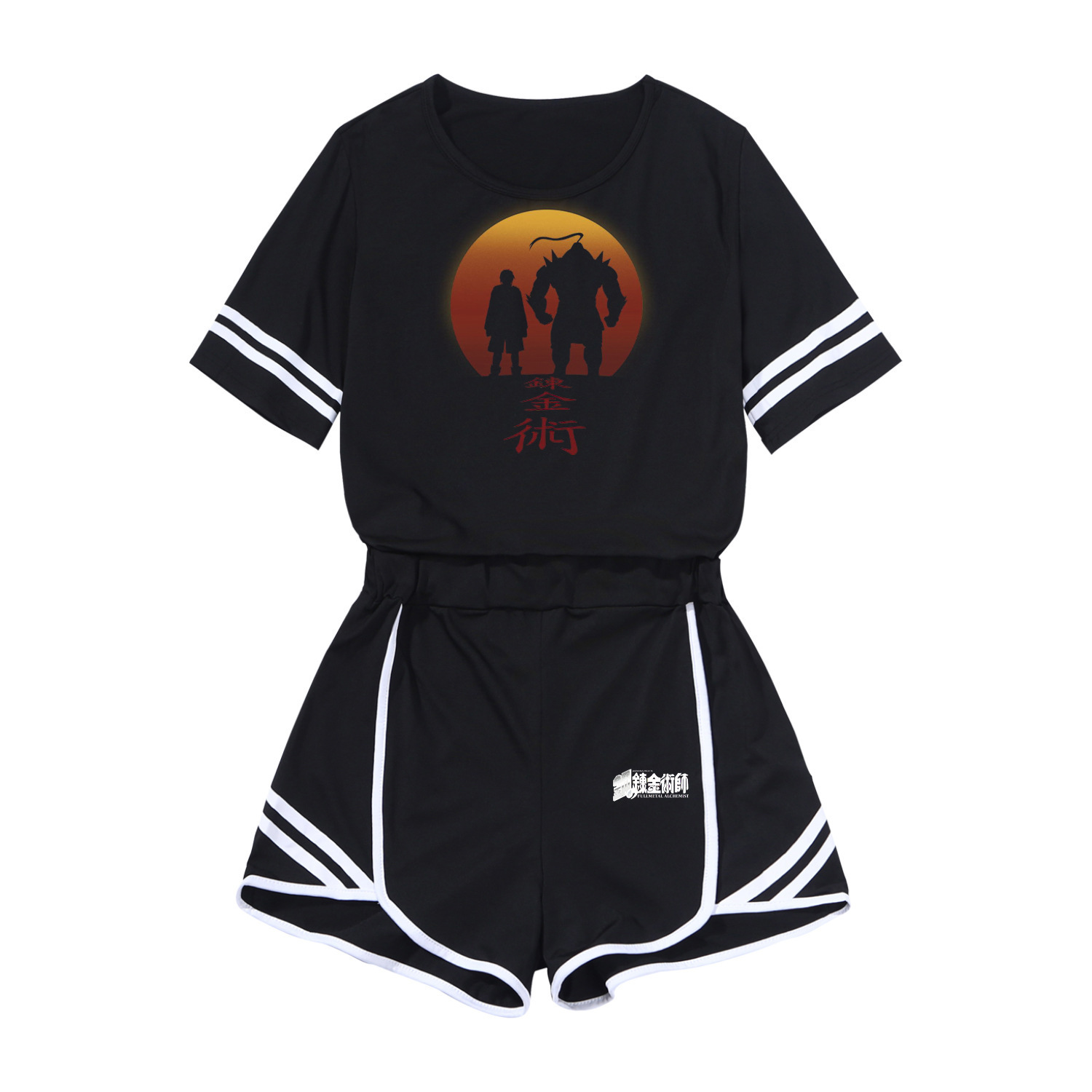 Hai đôi quần short-sleeve ngắn cho một phụ nữ với một tay áo ngắn mùa hè và một không khí dài chơi thép bạch kim.