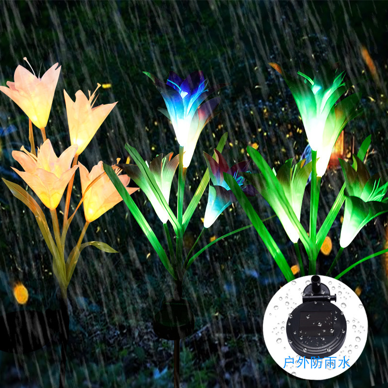 Four lily-coloured LED2 LEDs for solar lamps with a virtual garden decoration.