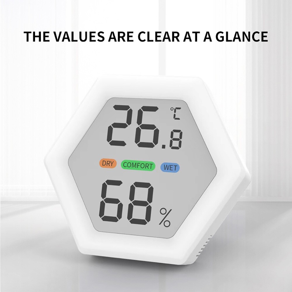 Minimal hexagon temperature moisture measurement, thermomometer, English version