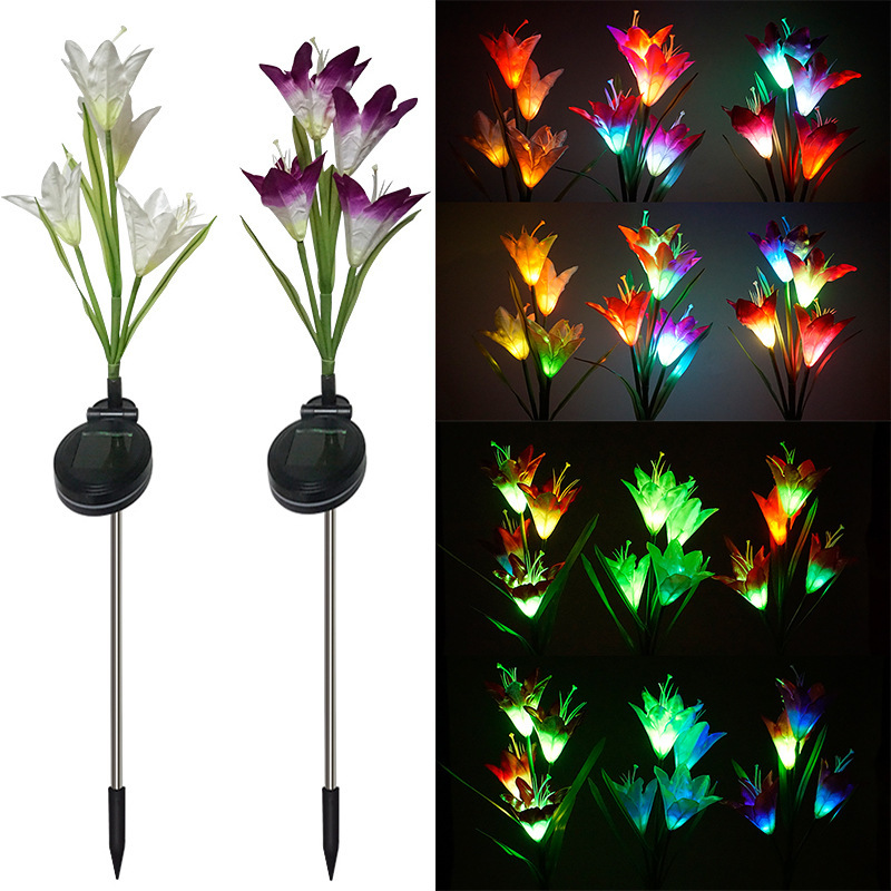 Four lily-coloured LED2 LEDs for solar lamps with a virtual garden decoration.