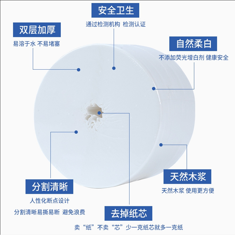 派洁士中心抽卫生纸商用大卷纸酒店卫生间厕所专用卷筒纸巾卫生纸