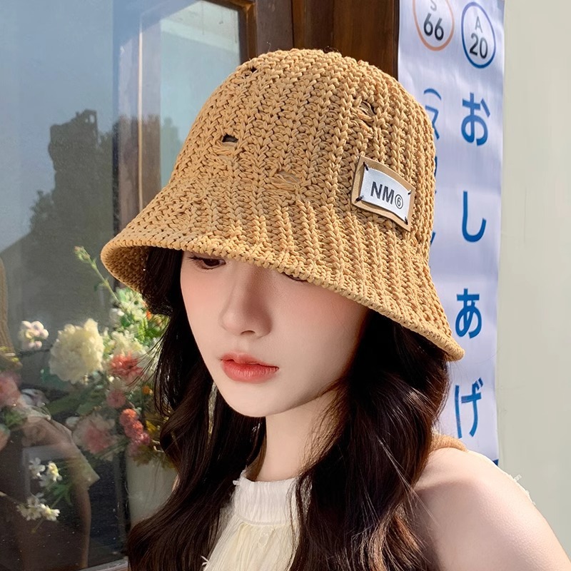 春夏季新款韩版针织渔夫帽子女镂空盆帽显脸小休闲百搭水桶帽现货