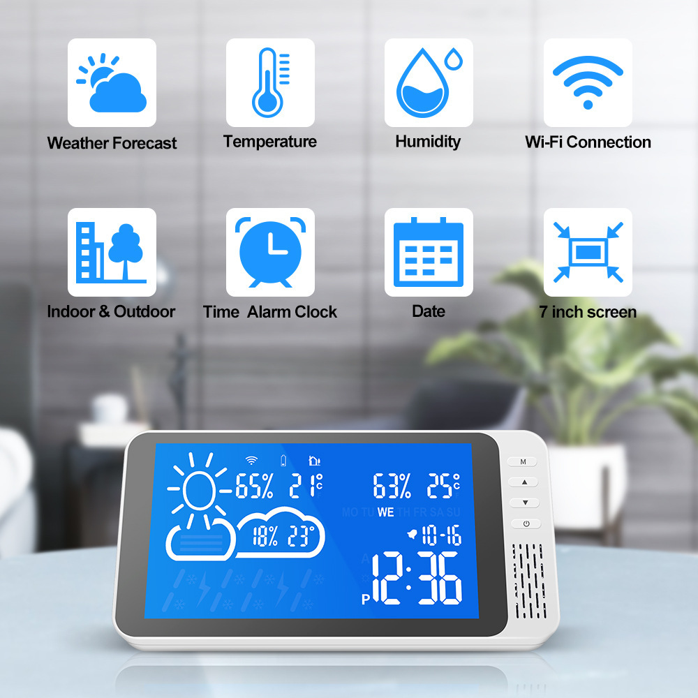 LCD with graffitiwifi's super-sized electronic clock, weather forecast, alarm clock, humidity.