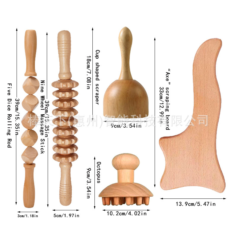 A wood massager shaving a glass of muscular acid pain relief wood therapy tool back massage wood roller suit