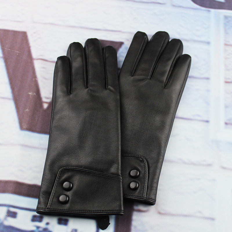 Female PU gloves with velvet youth leather gloves driving around in the autumn and winter to ride.