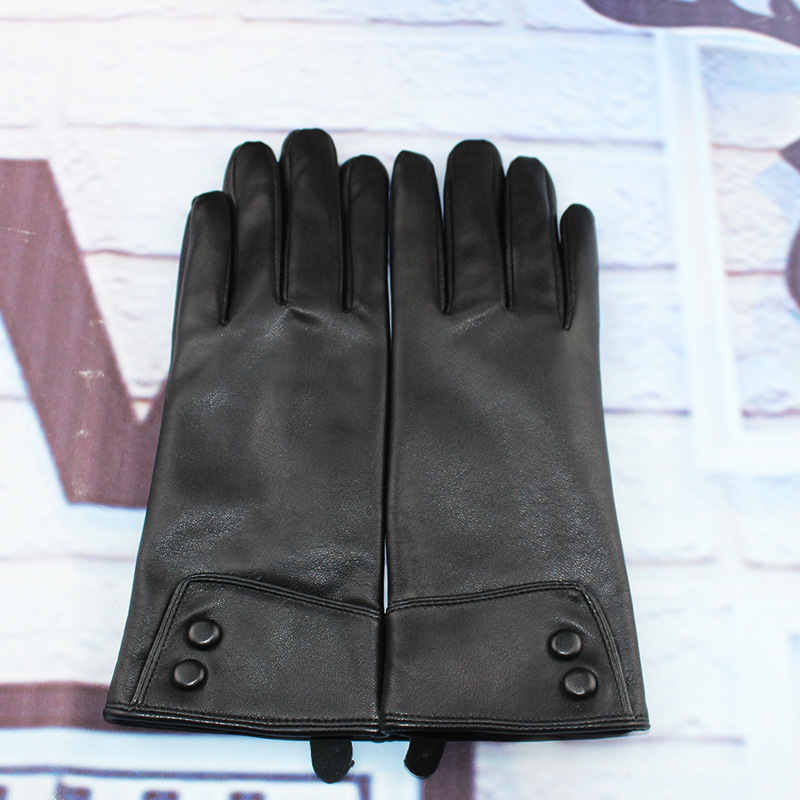 Female PU gloves with velvet youth leather gloves driving around in the autumn and winter to ride.