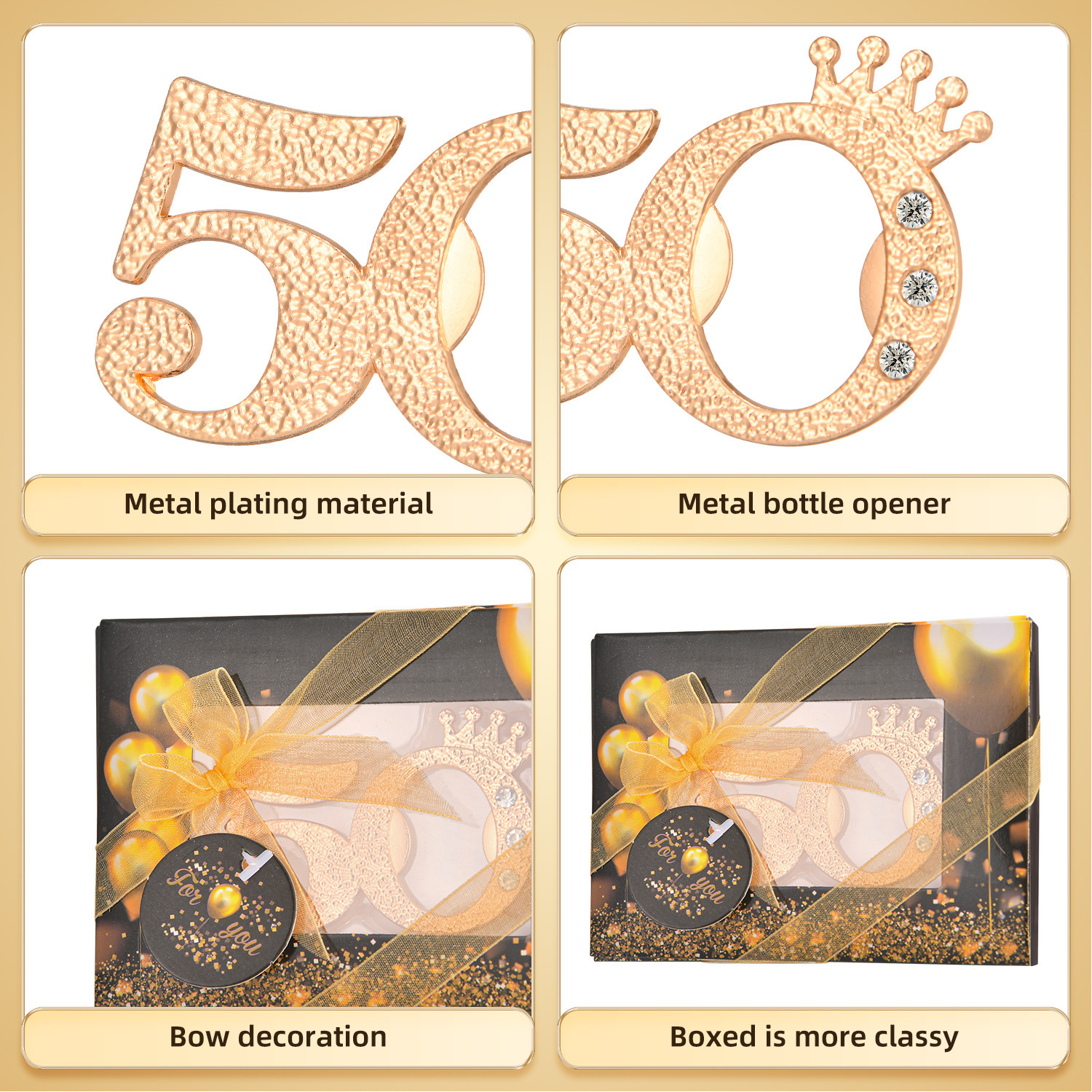 50 세 병 오프너, 생일 선물 파티, 파티 선물 테마 블랙 골드, 디지털 크라운 50 병 오프너.