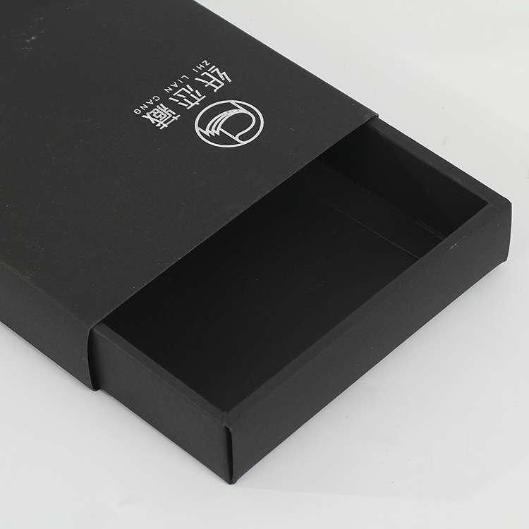 The silver-and-black-fashion box will be made of a drawer-type black card card box customised with creative folding of gift packs.