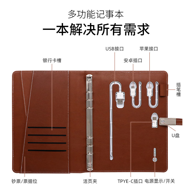 Cuốn sách điện tử này tùy chỉnh LoGO với một USB và một sổ tay thương mại với một máy ghi âm điện thoại di động.