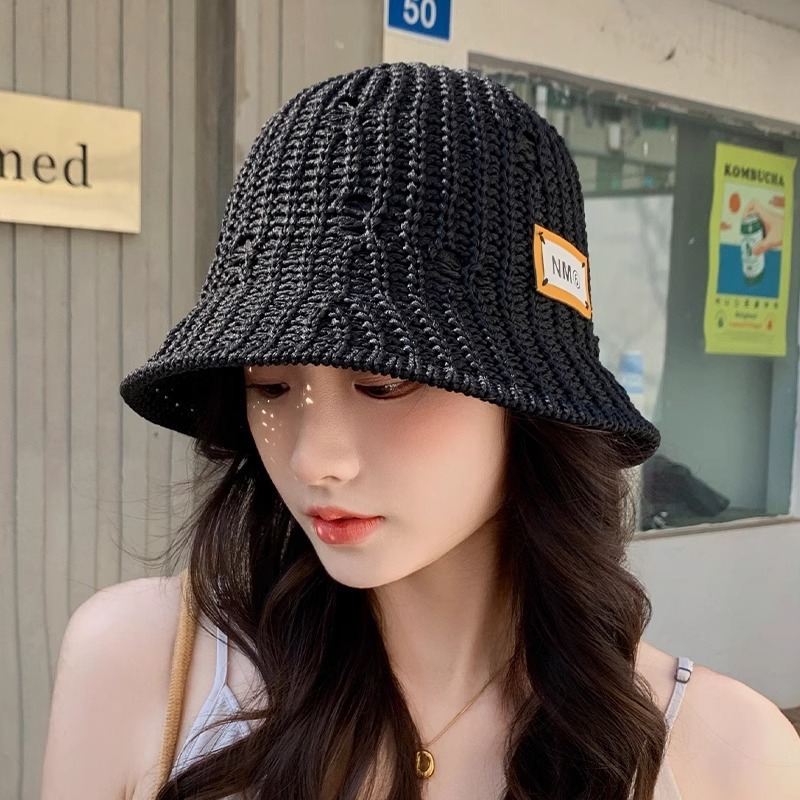 春夏季新款韩版针织渔夫帽子女镂空盆帽显脸小休闲百搭水桶帽现货