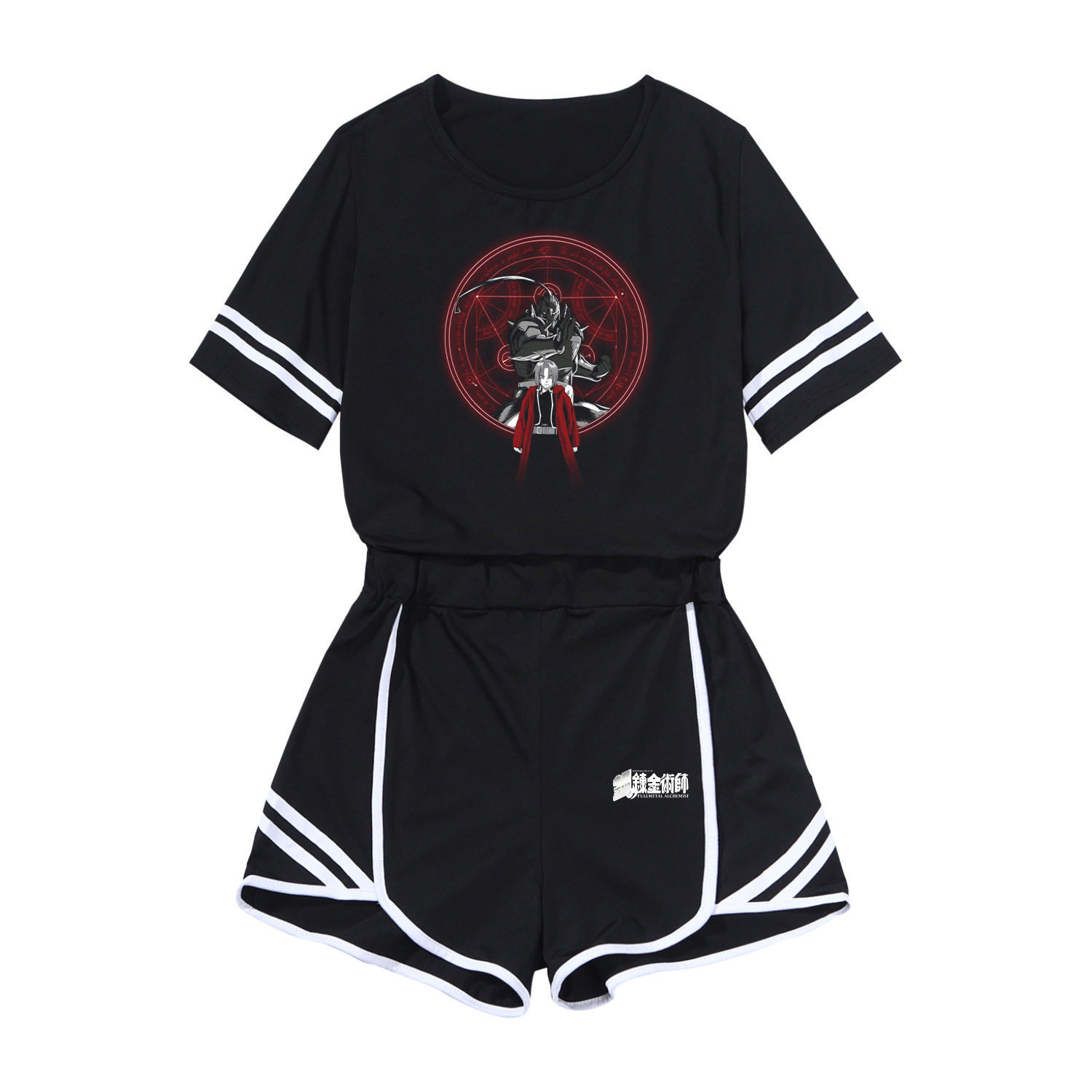 Hai đôi quần short-sleeve ngắn cho một phụ nữ với một tay áo ngắn mùa hè và một không khí dài chơi thép bạch kim.