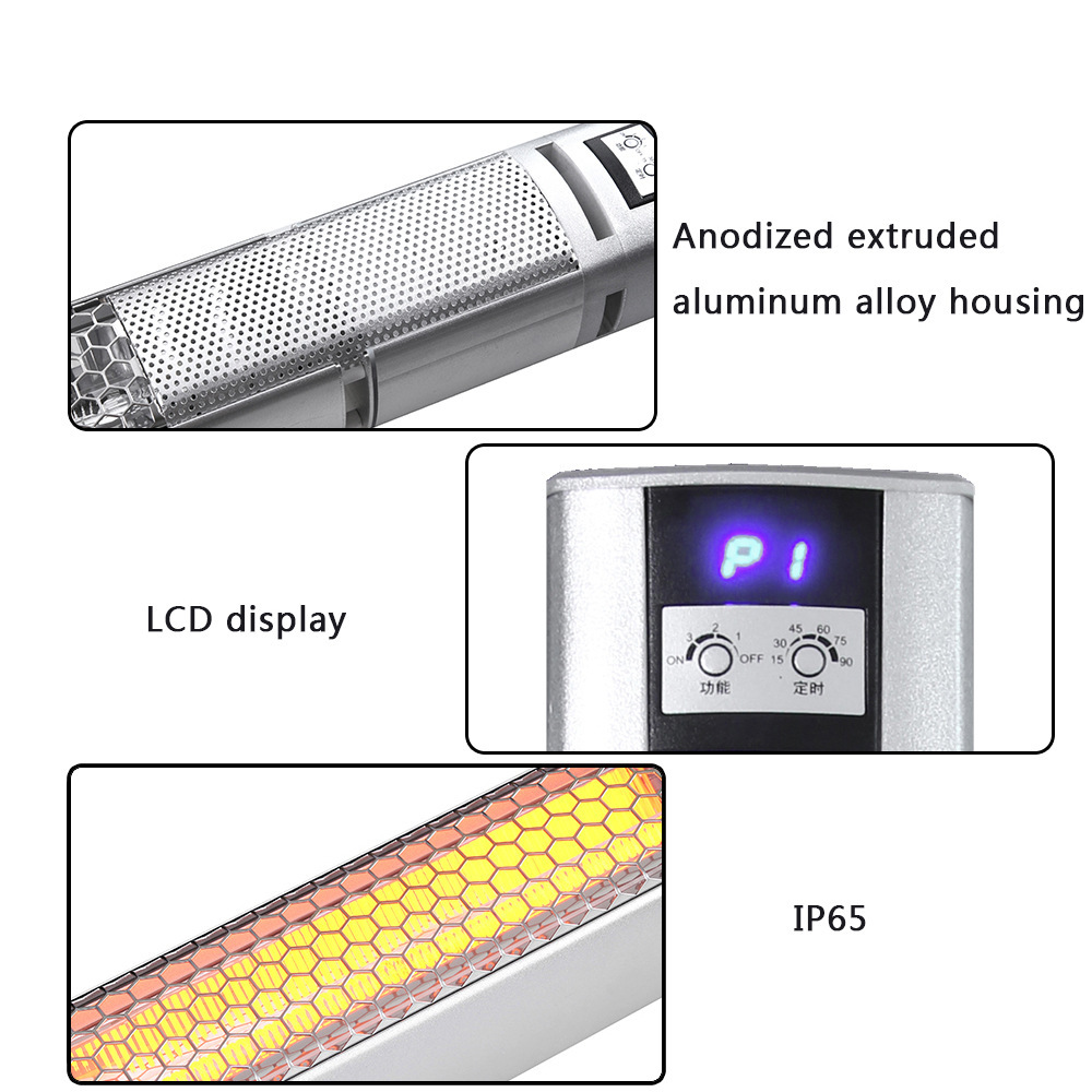 1500 W คาร์บอนไฟเบอร์-ไฟเบอร์เคลือบ รีโมทความร้อนกลางแจ้งนอกกําแพง