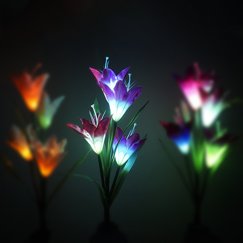 Four lily-coloured LED2 LEDs for solar lamps with a virtual garden decoration.