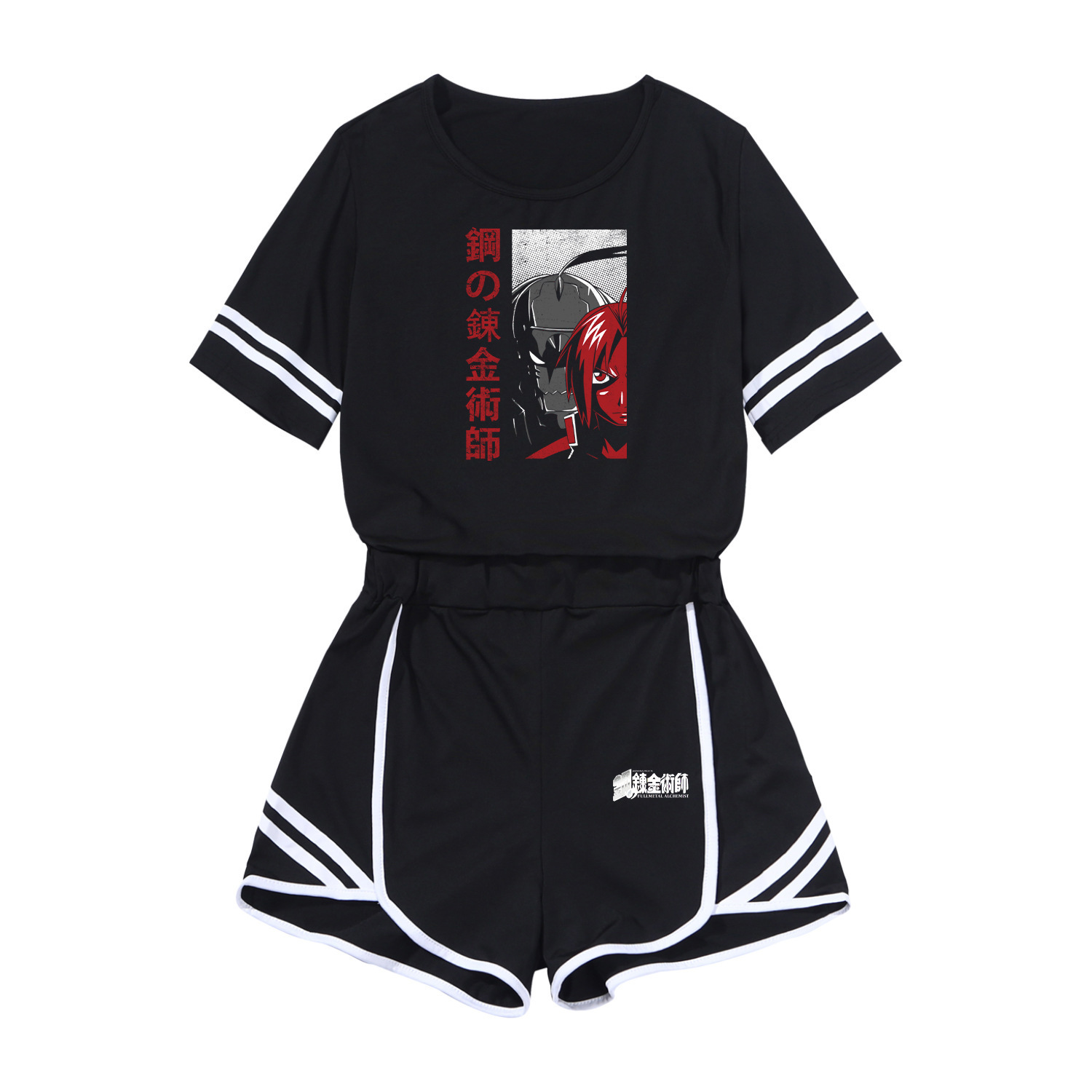 Hai đôi quần short-sleeve ngắn cho một phụ nữ với một tay áo ngắn mùa hè và một không khí dài chơi thép bạch kim.