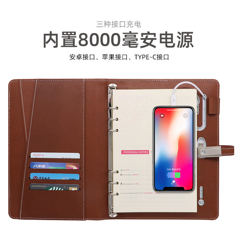 Cuốn sách điện tử này tùy chỉnh LoGO với một USB và một sổ tay thương mại với một máy ghi âm điện thoại di động.