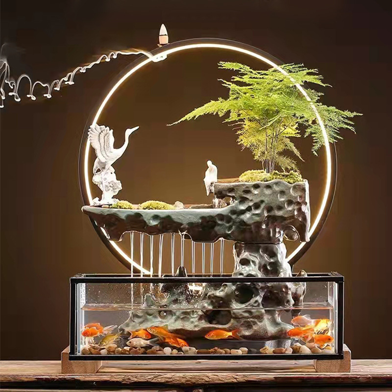 Phòng làm việc của công ty sản xuất nước hàng loạt các chu kỳ kinh doanh của máy tính bàn làm việc sáng tạo thiết lập văn phòng làm việc pantray thủy tinh bể cá.