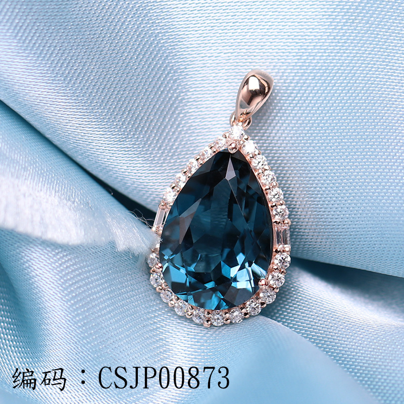 Nhà máy bán chiếc nhẫn Blue Crystal Blue Crystal topa Divine Pear, tinh khiết và không béo K-Gold.