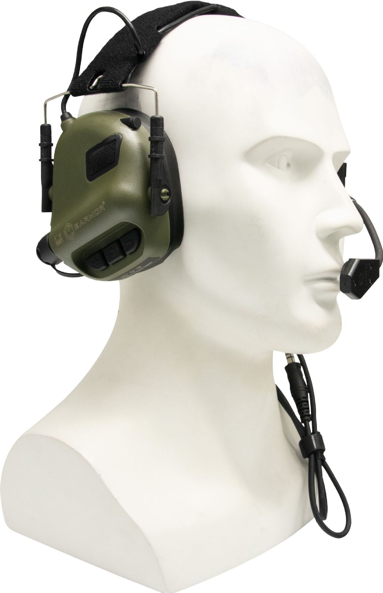 Actor M32 wears an electronic voice-picking and voice-mitigating earphone tactical fire and hearing protection communication