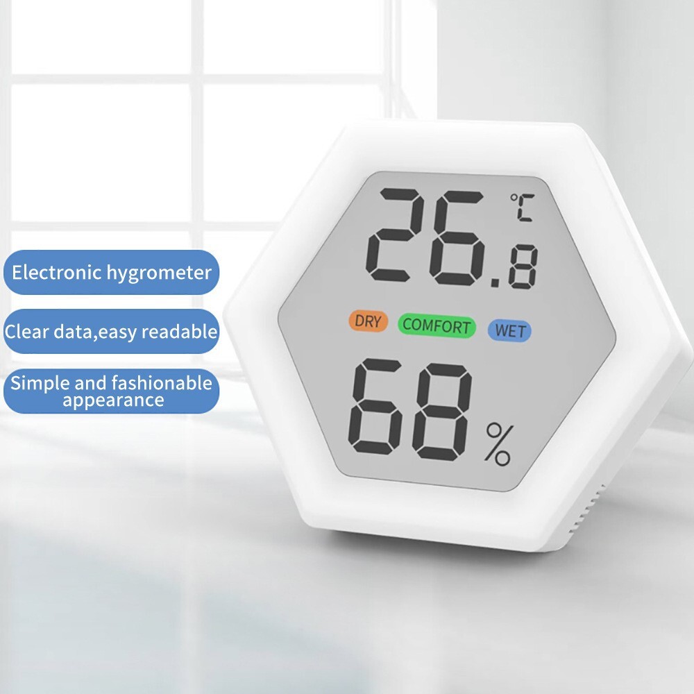 Minimal hexagon temperature moisture measurement, thermomometer, English version