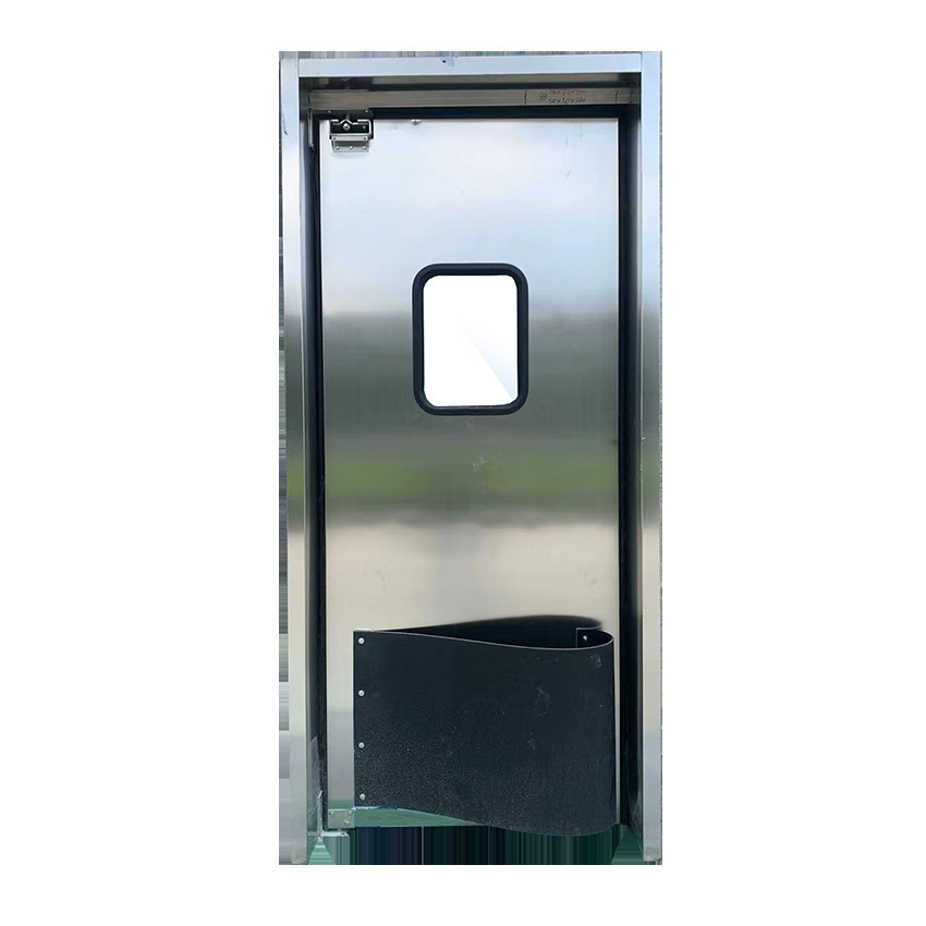 The stainless steel splits the free-to- Collapse door and goes back to the door.