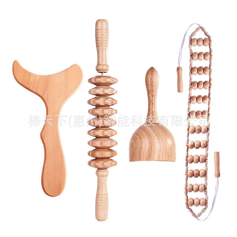 Wood massage cups, deep tissue massage tools, muscle depressors, wood scraping in the massage parlour.