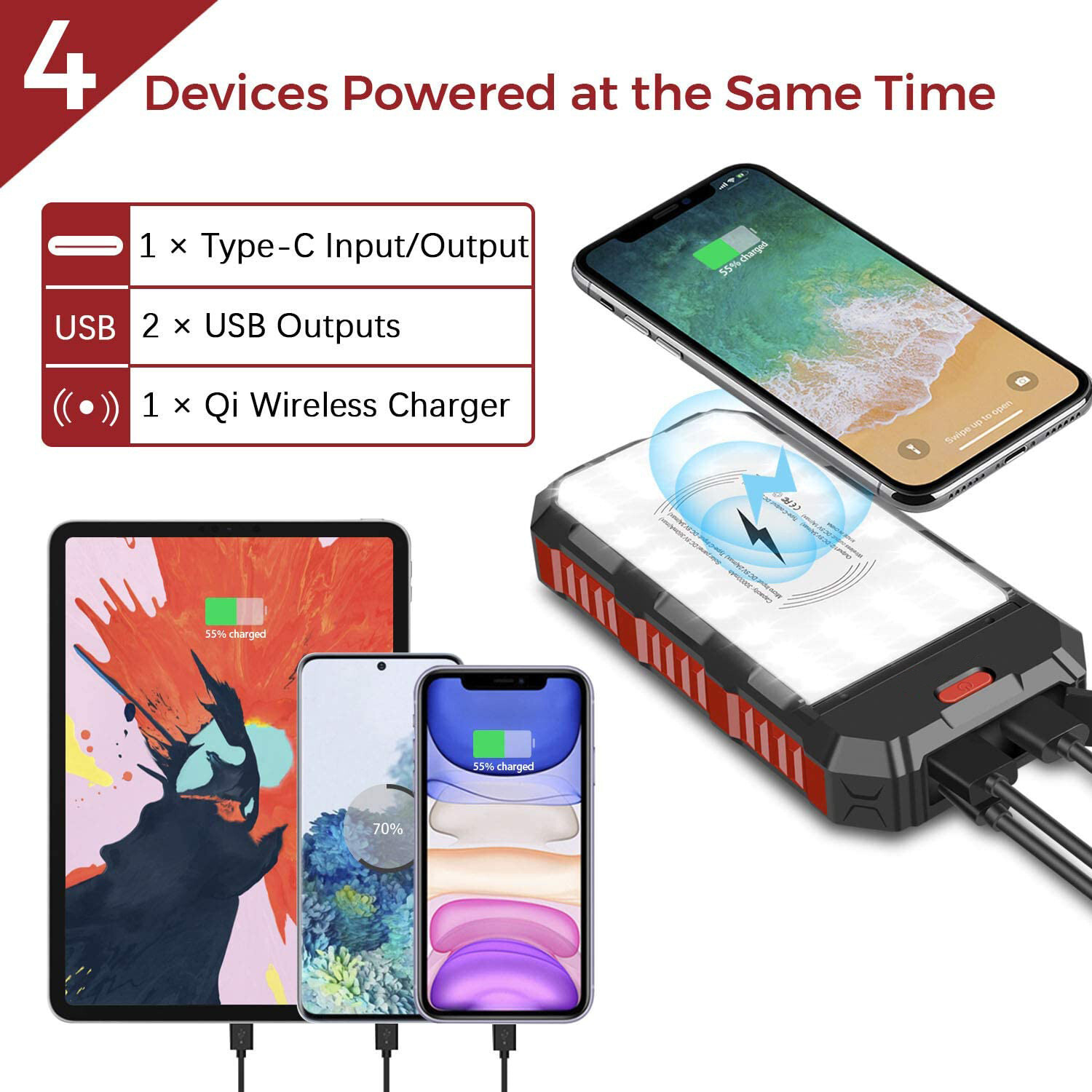 30 ngàn m Ah Wireless Retrenment Mobile Power, Camp Light Re sạc, Amazon UL