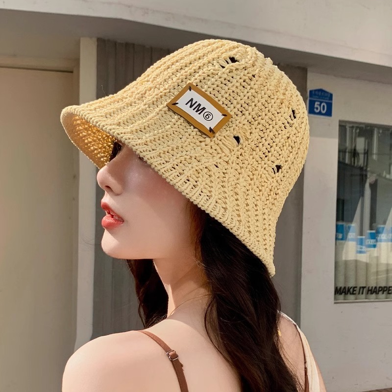 春夏季新款韩版针织渔夫帽子女镂空盆帽显脸小休闲百搭水桶帽现货