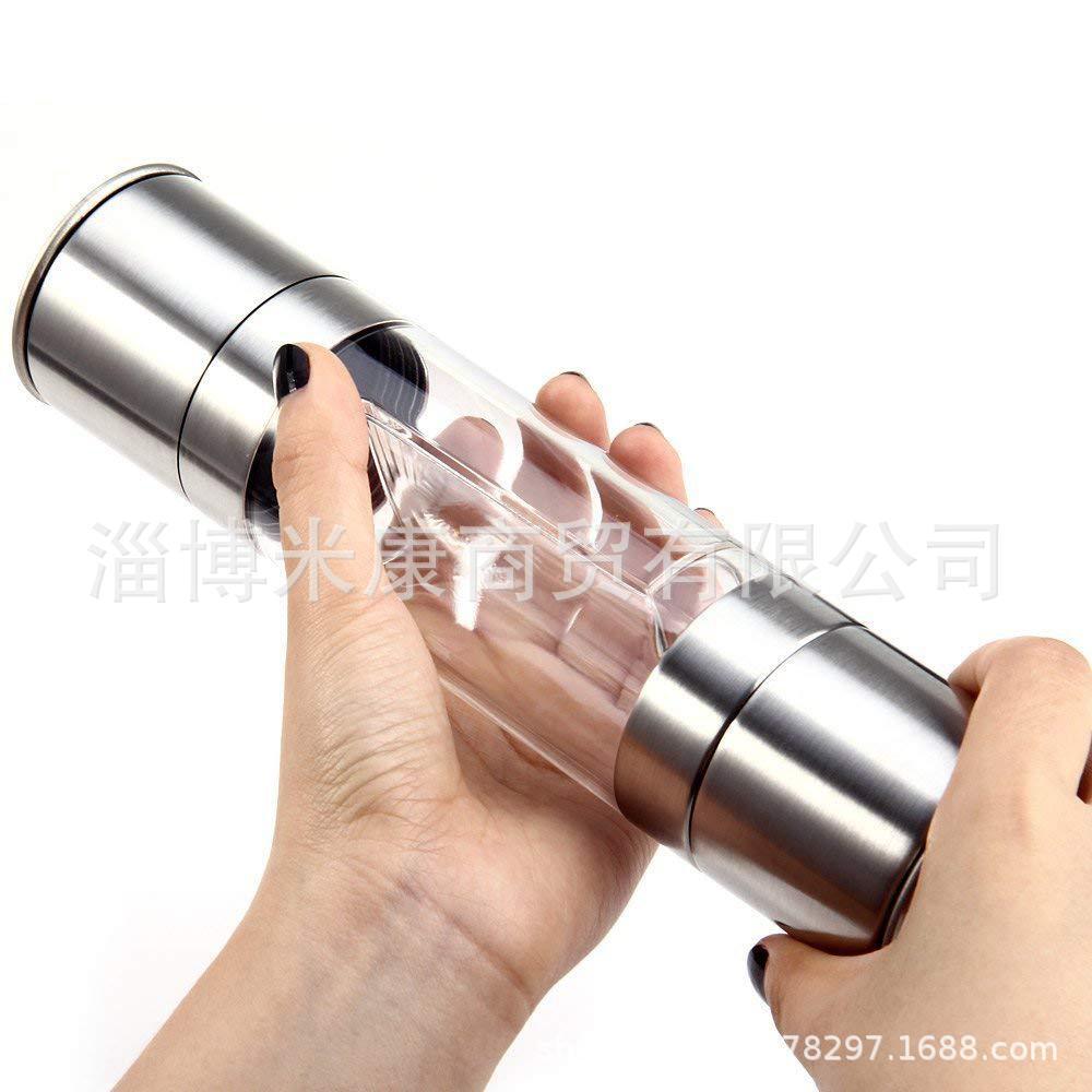 厂家现货不锈钢手动胡椒研磨器 出口2合1胡椒磨 手动盐胡椒粉磨