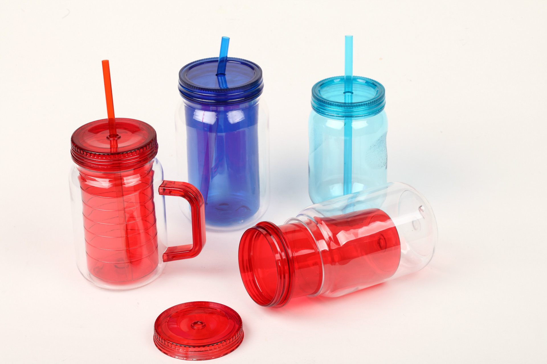 Two-storey single-story AS plastic with handles on Marson Jar Mason's straw cups that can be customised and sold directly by the manufacturer.
