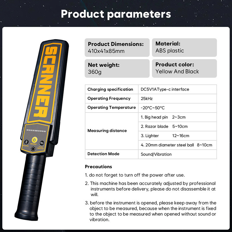 Charged hand-held security monitor multi-stage metal detection school subway station