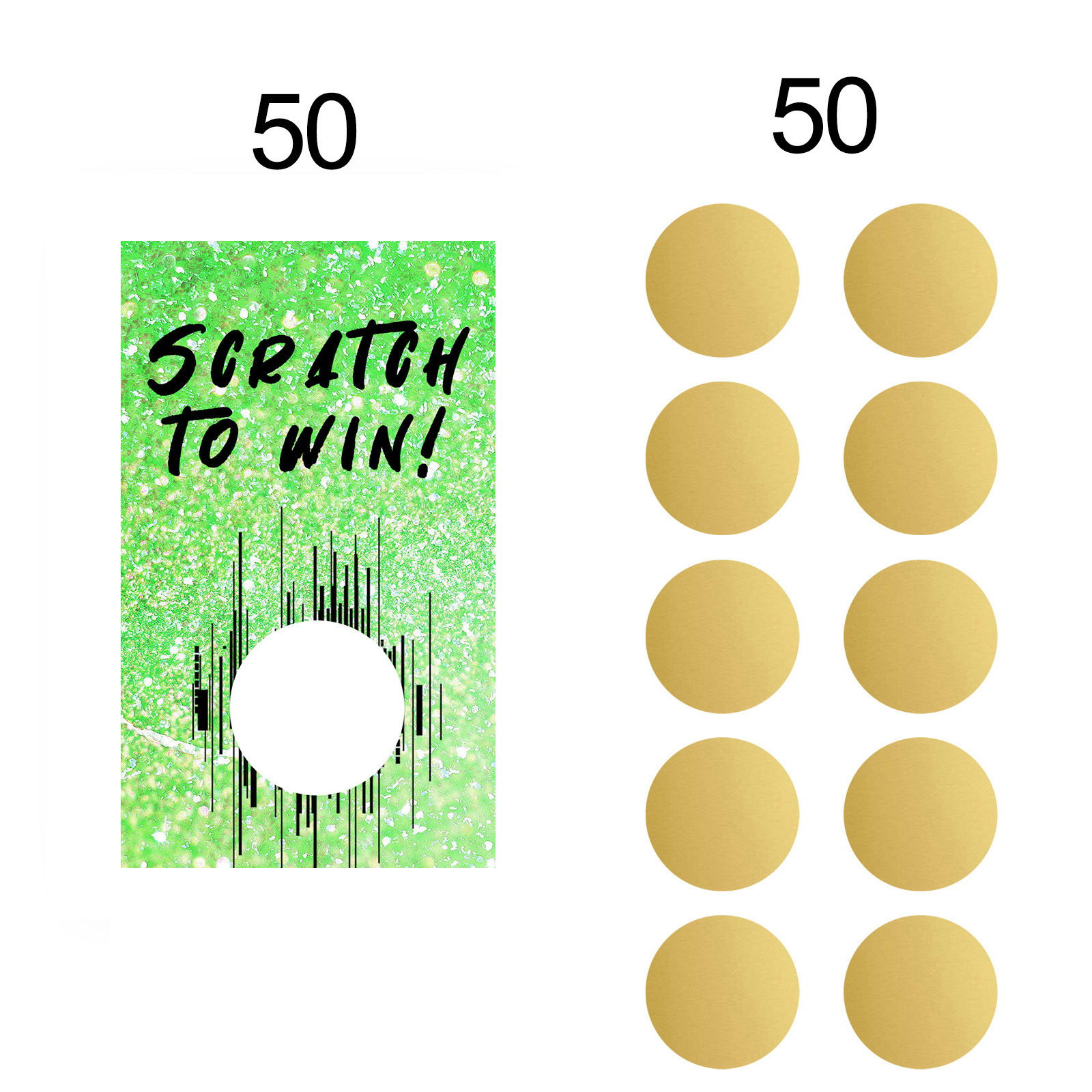 50 blank tickets with scratches and stickers for Christmas party birthday party green.