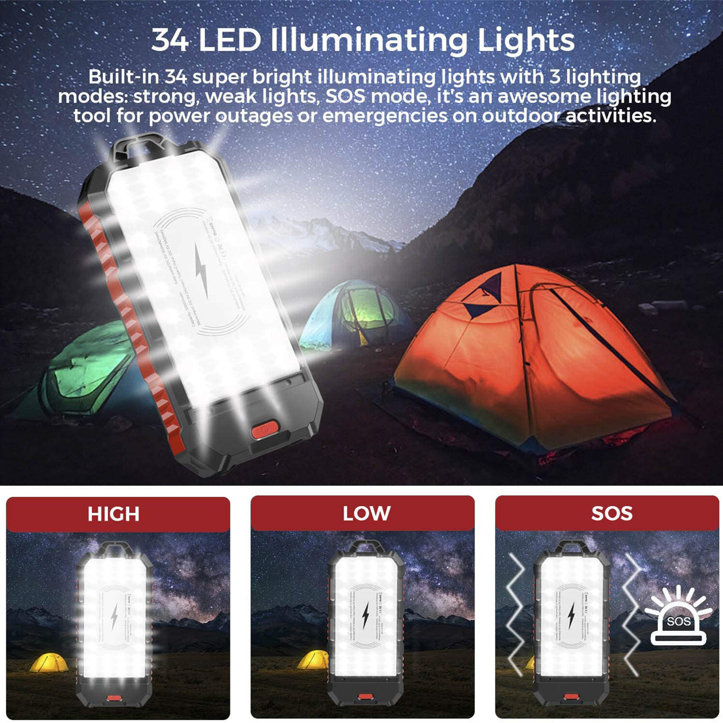 30 ngàn m Ah Wireless Retrenment Mobile Power, Camp Light Re sạc, Amazon UL