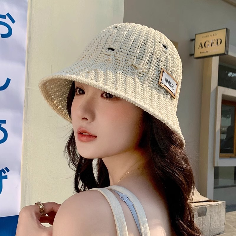 春夏季新款韩版针织渔夫帽子女镂空盆帽显脸小休闲百搭水桶帽现货