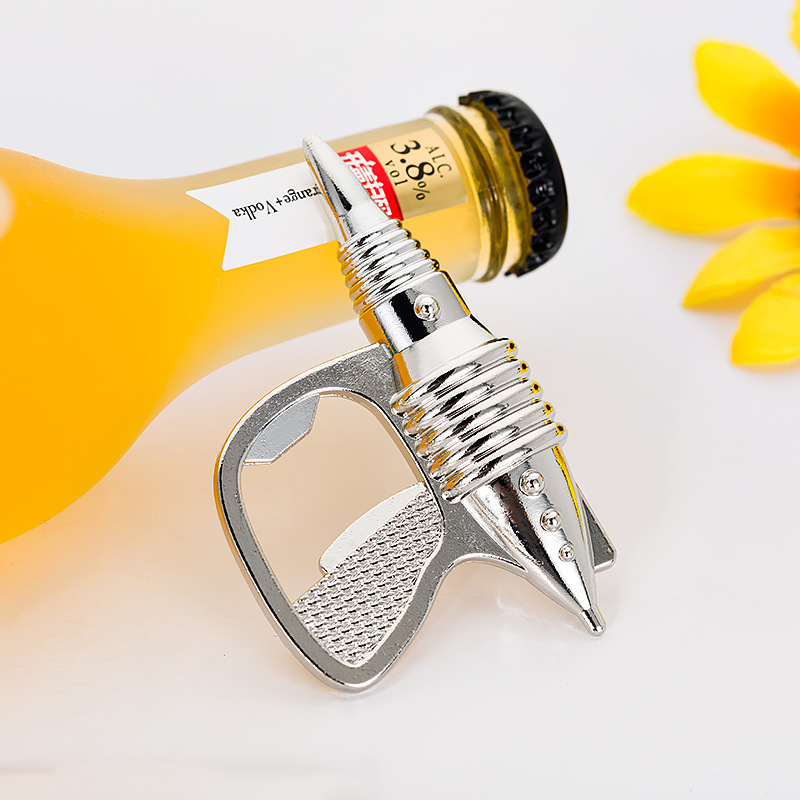 Advertisement to promote small gifts, silver machine gun opener creative wedding homeline beer.