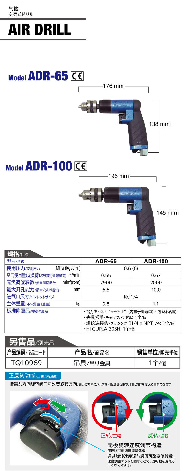 日东气动钻ADR-65 ADR-100 气动钻孔机开孔钻NITTO KOHKI日东工器