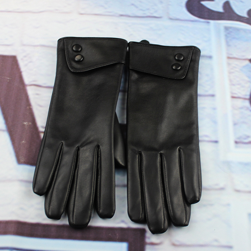 Female PU gloves with velvet youth leather gloves driving around in the autumn and winter to ride.