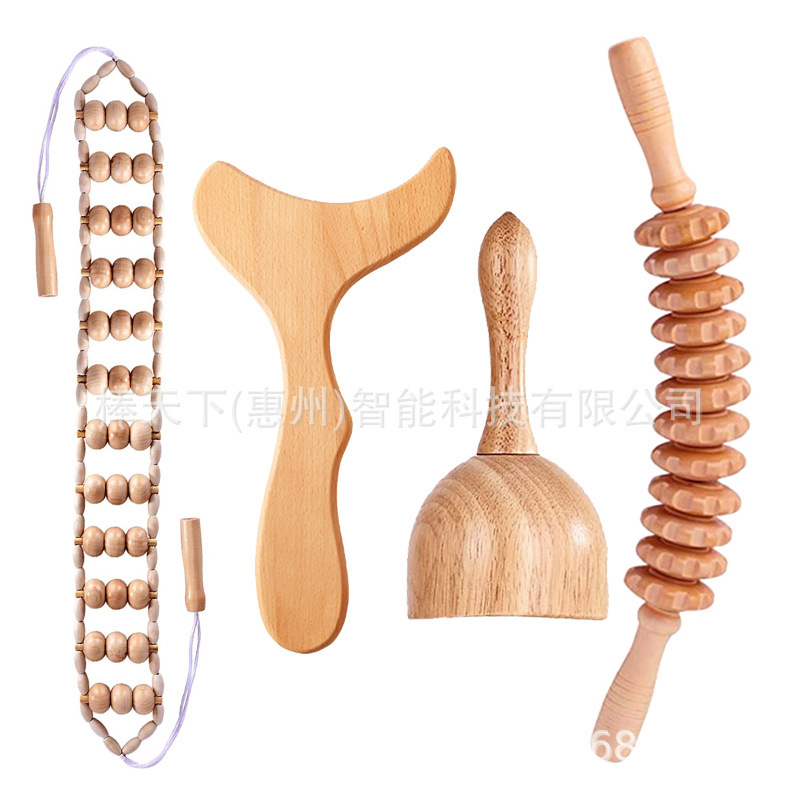 A wood massager shaving a glass of muscular acid pain relief wood therapy tool back massage wood roller suit