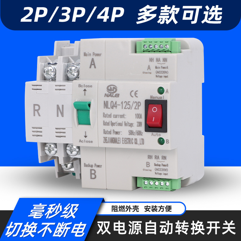 220V milliseconds는 투고 두 배 힘 스위치 NLQ4-125/2P 100A80A63A를 전환합니다