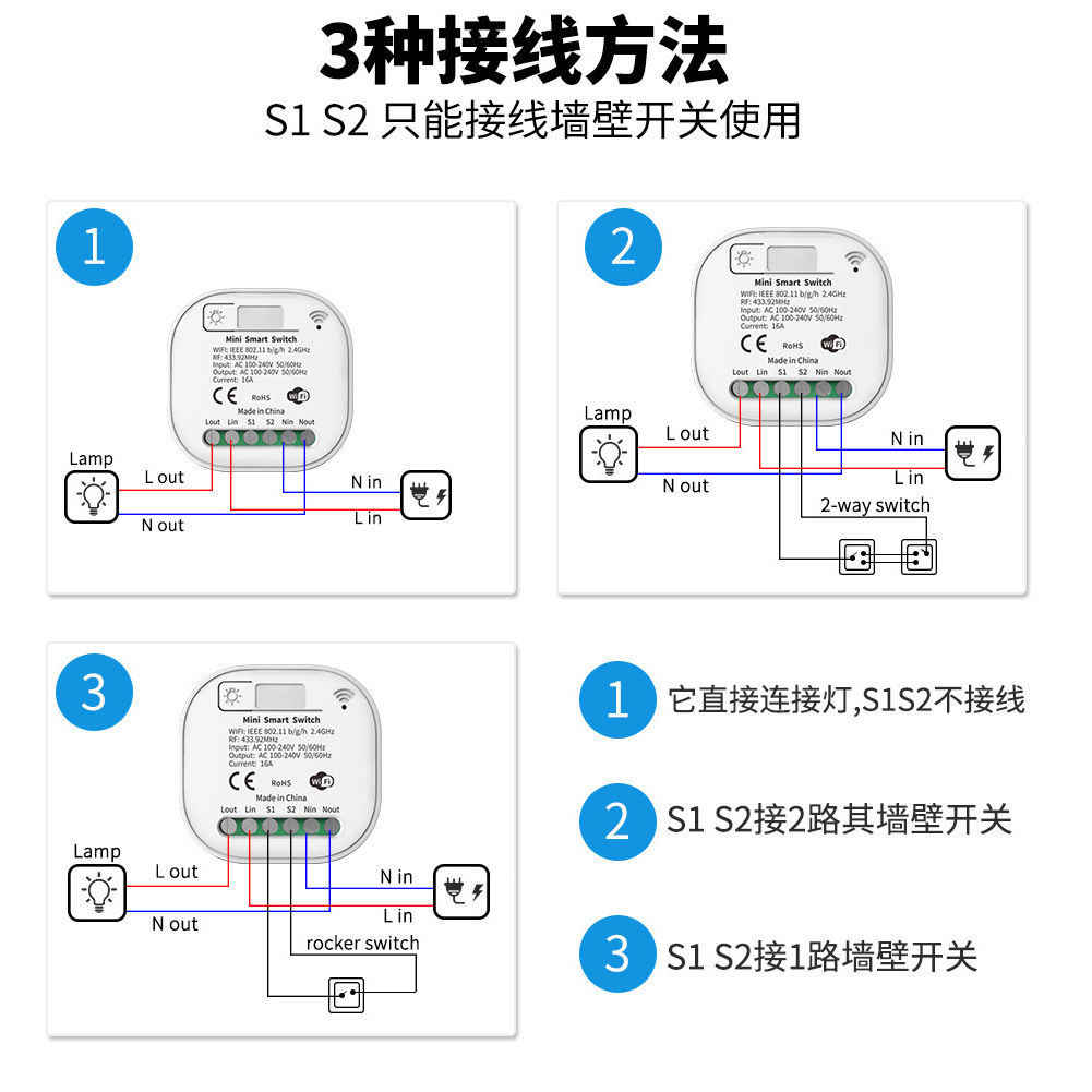 tuya wifi自發電智能開關 雙開家用無線遙控開關面板免電池免佈線