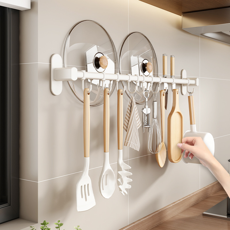 Nhà bếp không có móc nối với nhãn màu trắng, giá bếp nhiều mục đích cho các giá treo tường.